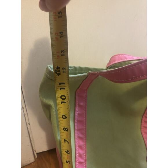 Vintage LL Bean Boat & Tote Bag USA Made Green Pink Long Straps - Picture 8 of 8